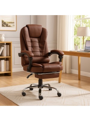 Vista ambientata Sedia poltrona ufficio in Similpelle colore Marrone girevole e altezza regolabile modello President Totò Piccinni