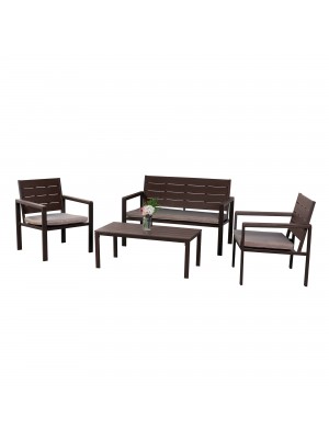set da giardino colore Marrone divano 2 poltrone e tavolino struttura in metallo e polietilene modello Haiti Totò Piccinni
