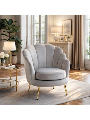 Vista ambientata Poltroncina imbottita in Velluto colore Grigio design moderno con gambe in ferro modello Masca Totò Piccinni