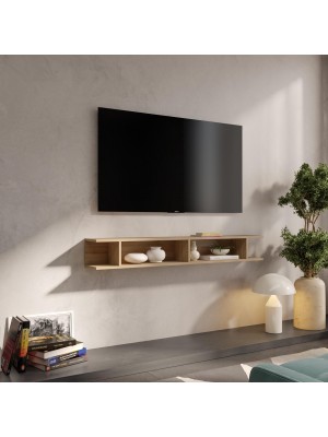 Vista ambientata Mensola reversibile in legno con vani a giorno colore rovere cadiz modello Modula Totò Piccinni