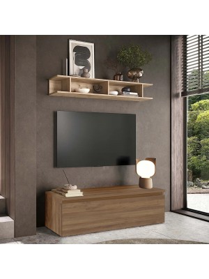 Vista ambientata Mobile porta tv con mensola in legno 138x40x170h colore "rovere mercure - rovere cadiz" modello Modula Totò Piccinni