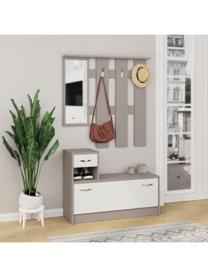 Mobile Ingresso in Legno ENTRY Appendiabiti 3 Ganci, 1 Cassetto, 1 Anta e 1 Specchio