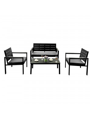set da giardino colore Nero divano 2 poltrone e tavolino struttura in metallo e polietilene modello Haiti Totò Piccinni