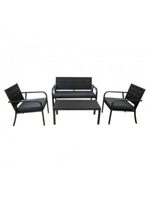 set da giardino colore Nero divano, 2 poltrone e tavolino struttura in metallo e polietilene modello Cuba Totò Piccinni