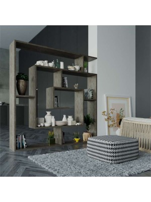 Libreria in legno colore Rovere Fumo design geometrico modello Dedalo Totò Piccinni