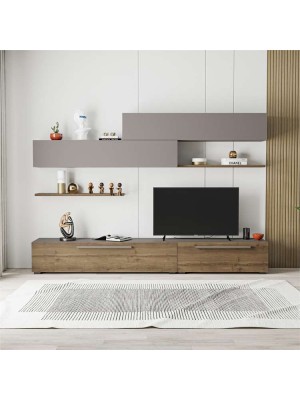 Parete Tv in Legno colore "Tortora/Rovere Antico" 4 ante e 2 mensole modello Detroit Totò Piccinni