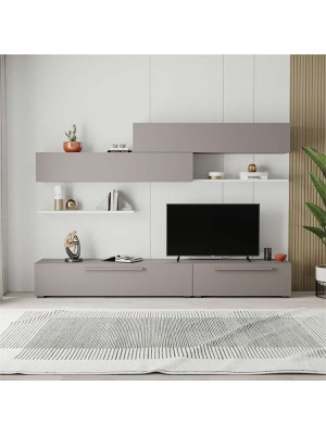 Parete Tv in Legno colore "Tortora/Bianco" 4 ante e 2 mensole modello Detroit Totò Piccinni