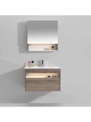 Set Mobile Bagno Sospeso con Cassetto e Mobile Specchio con Anta e Led 80 cm | BOREA 