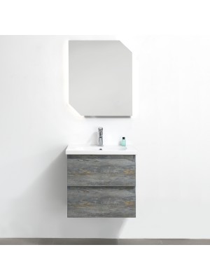 Set Mobile Bagno sospeso con due cassetti specchio led touch con lavabo 60 cm | CENERE 