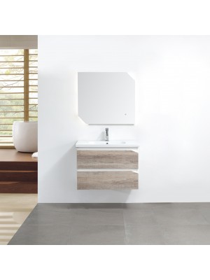 set mobile bagno sospeso con due cassetti e specchio con led vista frontale