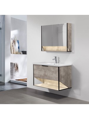 set mobile da bagno sospeso con cassetto e due ente vista diagonale