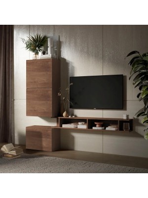 Vista ambientata Parete Attrezzata 193x30x159h in Legno colore Rovere Mercure modello Modula Totò Piccinni