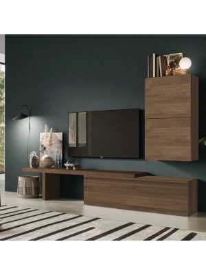 Vista ambientata Parete attrezzata in legno 260x40x190h colore rovere mercure modello Modula Totò Piccinni