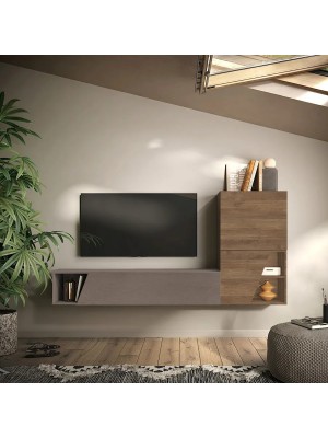 Vista ambientata Parete attrezzata in legno 193x30x150h colore "rovere mercure e bronzo" modello Modula Totò Piccinni