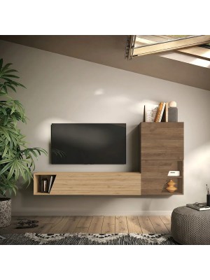 Vista ambientata Parete attrezzata in legno 193x30x150h colore "rovere mercure e rovere cadiz" modello Modula Totò Piccinni