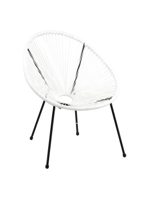 Sedia Relax PAVONE con seduta a corde intrecciate e struttura in metallo rinforzato (Bianco)