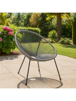 Vista ambientata Sedia relax colore Grigio con seduta in corde intrecciate e struttura in metallo modello Pavone Totò Piccinni