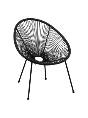 Sedia Relax PAVONE con seduta a corde intrecciate e struttura in metallo rinforzato (Nero)