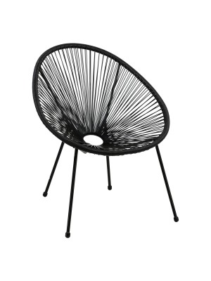 Sedia relax colore Nero con seduta in corde intrecciate e struttura in metallo modello Pavone Totò Piccinni