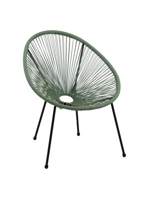 Sedia relax colore Verde con seduta in corde intrecciate e struttura in metallo modello Pavone Totò Piccinni