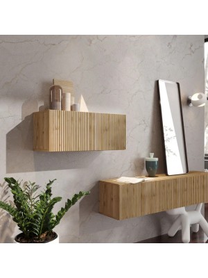 Vista ambientata Pensile orizzontale in legno con anta reversibile colore rovere cadiz cannettato 69x29h modello Modula Totò Piccinni