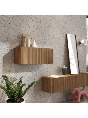 Vista ambientata Pensile orizzontale in legno con anta reversibile colore rovere mercure cannettato 69x29h modello Modula Totò Piccinni