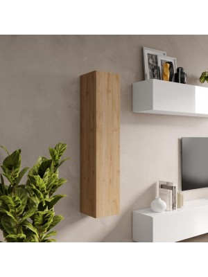 Vista ambientata Pensile verticale in legno con anta reversibile colore rovere cadiz 28x138h modello Modula Totò Piccinni