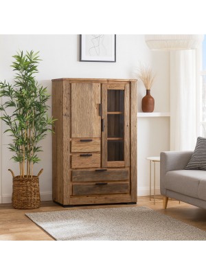 Vista ambientata Mobile in legno di Deriva con 4 cassetti, 1 anta, 1 anta con vetro modello Duna Totò Piccinni
