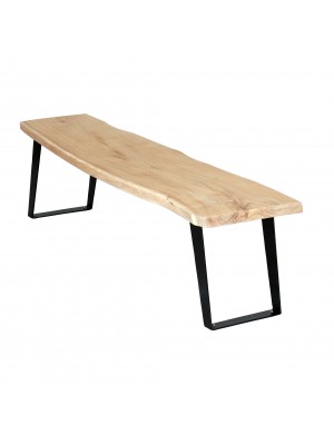 Vista diagonale Panca in legno D'Acacia con gambe in ferro modello Savana Totò Piccinni
