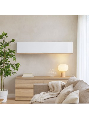 Vista ambientata Pensile in legno colore "Bianco Laccato/Rovere Riviera" con 1 ribalta modello Orbis Totò Piccinni