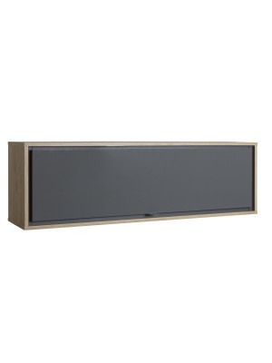 Vista diagonale Pensile moderno in legno colore "Grigio Titanio/Rovere Miele" con 1 ribalta modello Lumen Totò Piccinni