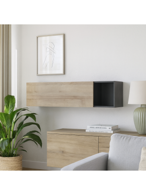 Vista ambientata Pensile da parete in legno colore "Rovere/Grigio Antracite" 1 anta e 1 vano modello Nova Totò Piccinni