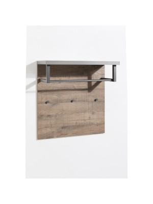 Vista diagonale Appendiabiti da parete in legno colore "Cemento/Rovere Invecchiato" con 3 ganci modello Sylva Totò Piccinni