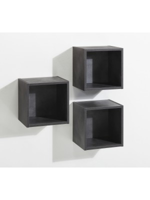 Vista diagonale Pensile da parete in legno colore "Grigio Antracite" 3 cubi modello Nova Totò Piccinni