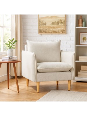 Vista ambientata Poltroncina in Tessuto colore Beige imbottita modello Dario Totò Piccinni