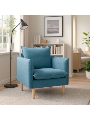 Vista ambientata Poltroncina in Tessuto colore Blu imbottita modello Dario Totò Piccinni