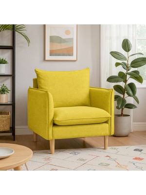 Vista ambientata Poltroncina in Tessuto colore Giallo imbottita modello Dario Totò Piccinni