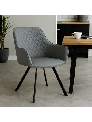 Vista ambientata Poltroncina in Similpelle imbottita colore Grigio con gambe in metallo modello Camelia Totò Piccinni