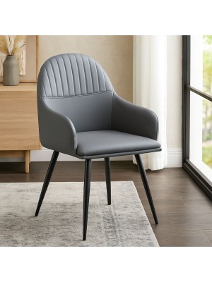 Vista ambientata Poltroncina in Similpelle colore Grigio con gambe in metallo modello Peonia Totò Piccinni