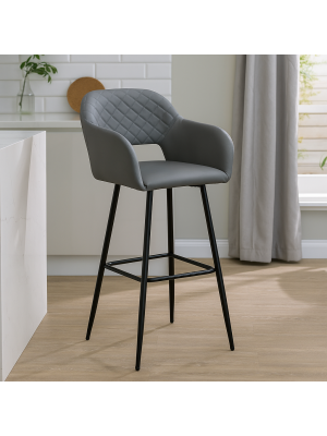 Vista ambientata Sgabello in Similpelle imbottita colore Grigio con gambe in metallo modello Dalia Totò Piccinni