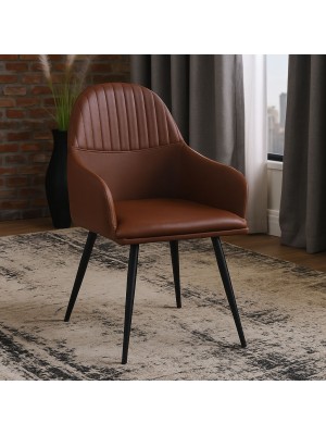 Vista ambientata Poltroncina in Similpelle colore Marrone con gambe in metallo modello Peonia Totò Piccinni