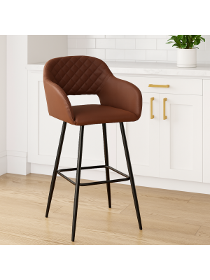 Vista ambientata Sgabello in Similpelle imbottita colore Marrone con gambe in metallo modello Dalia Totò Piccinni