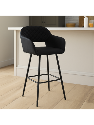 Vista ambientata Sgabello in Similpelle imbottita colore Nero con gambe in metallo modello Dalia Totò Piccinni