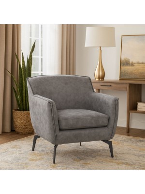 Vista ambientata Poltroncina da salotto in Similpelle imbottita colore Grigio modello Elsa Totò Piccinni