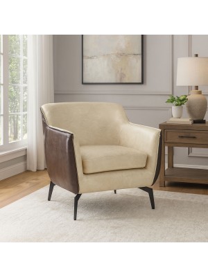 Vista ambientata Poltroncina in Similpelle imbottita colore "Marrone/Beige" modello Elsa Totò Piccinni