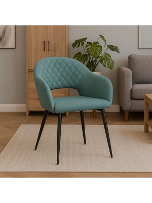 Vista ambientata Poltroncina in Similpelle imbottita colore Petrolio con gambe in metallo modello Dalia Totò Piccinni