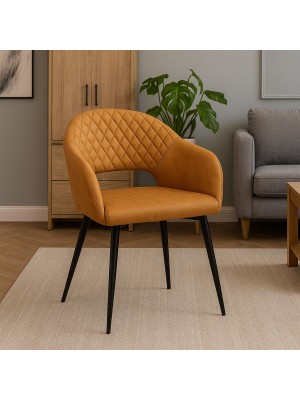 Vista ambientata Poltroncina in Similpelle imbottita colore Ruggine con gambe in metallo modello Dalia Totò Piccinni