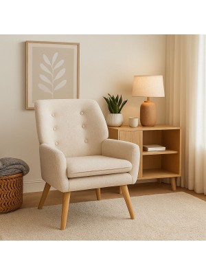 Vista ambientata Poltroncina in Tessuto imbottita colore Beige modello Livia Totò Piccinni