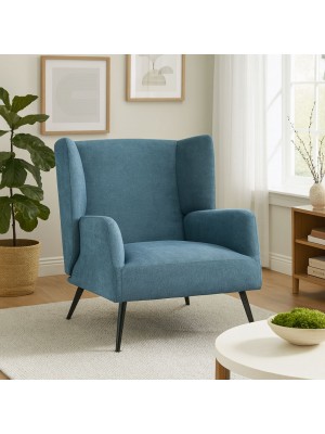 Vista ambientata Poltroncina in Tessuto colore Blu con gambe in Metallo modello Ariel Totò Piccinni