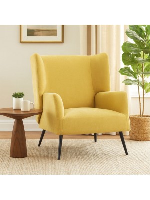 Vista ambientata Poltroncina in Tessuto colore Giallo con gambe in Metallo modello Ariel Totò Piccinni